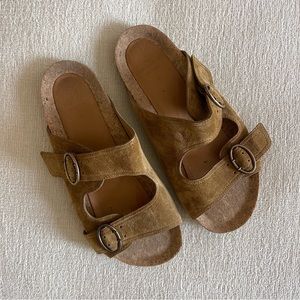 Sezane Sydney Low Mules Suede Buckle Sandals Size 41